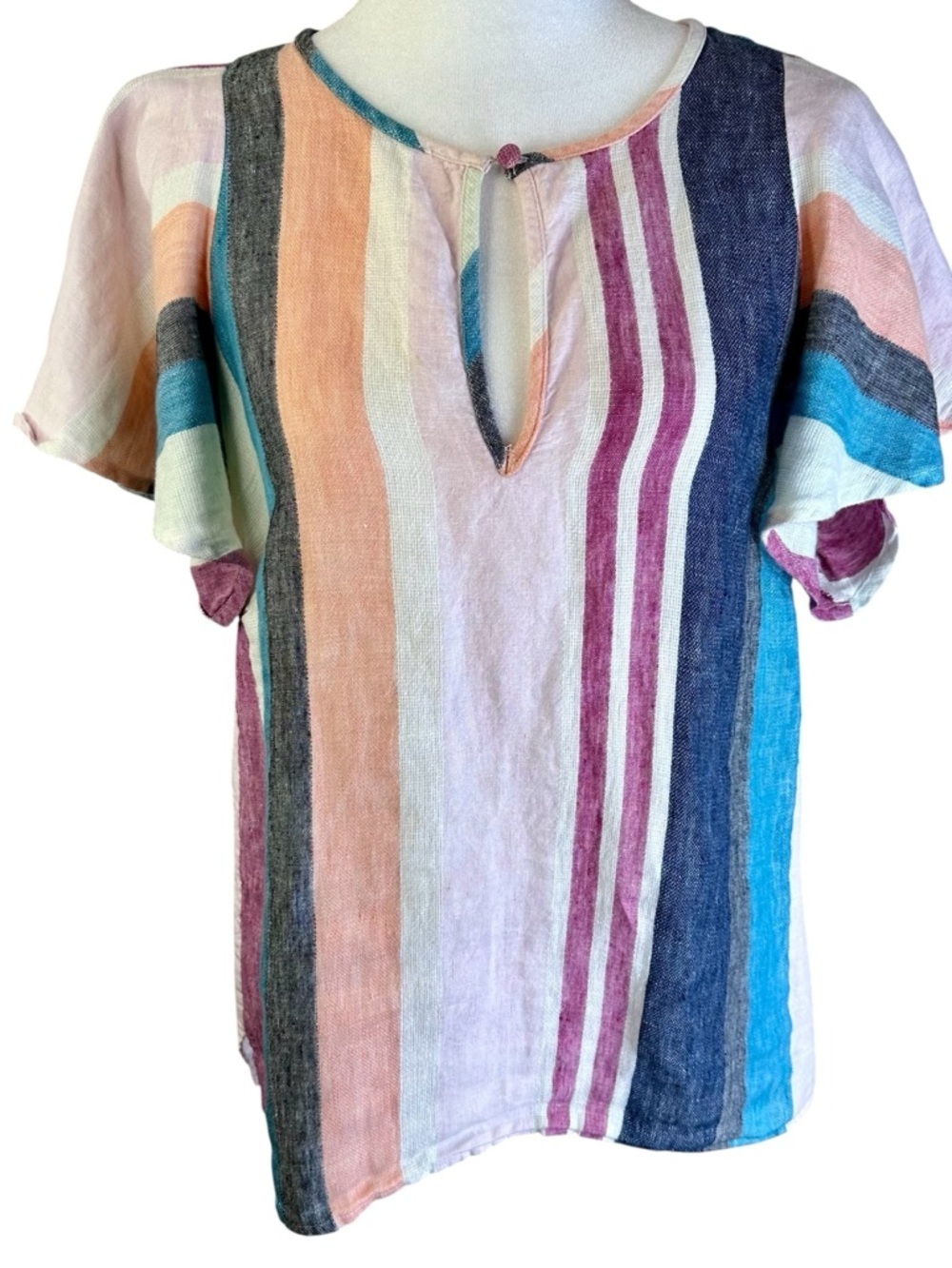 J. Crew Pastel Striped Linen Keyhole Top Size 2